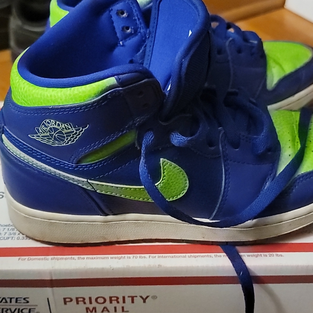 Kid Jordan 1's in Blue and Lime Green